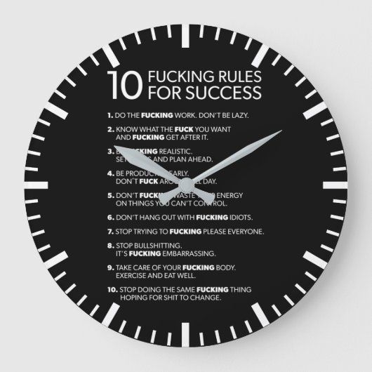 10 Erfolgsregeln - Motivierend Große Wanduhr (Vorderseite)