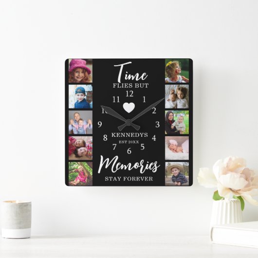 10 Erinnerungen für Fotokollagen Bleibe Kostenvora Quadratische Wanduhr (Zuhause)