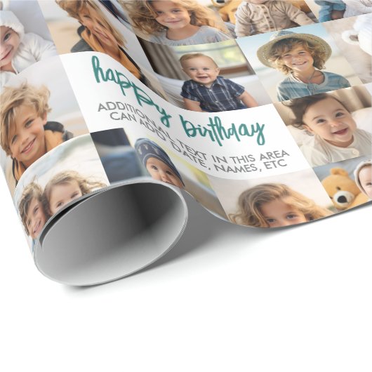 10 Foto Border Birthday Text Centre - Aquamarin Gr Geschenkpapier (Rolleneckpunkt)