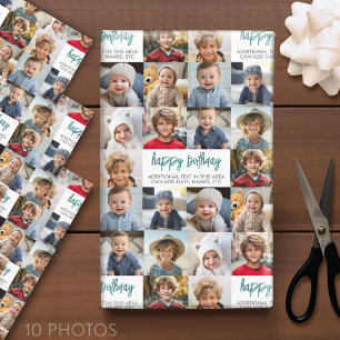10 Foto Border Birthday Text Centre - Aquamarin Gr Geschenkpapier Set