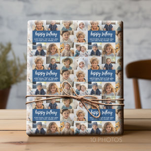 10 Foto Border Birthday Text Centre - Blue Geschenkpapier