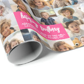 10 Foto Border Birthday Text Centre - Pink Geschenkpapier (Rolleneckpunkt)