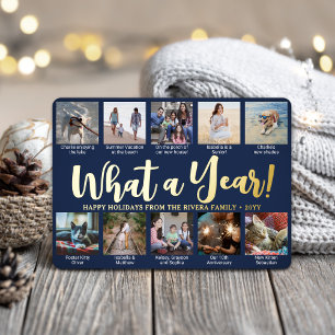 10 Foto Collage & Captions Navy Blue What a Year! Folien Feiertagskarte