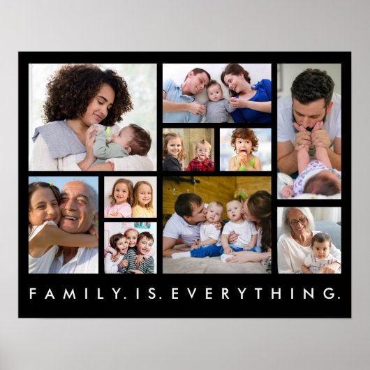 10 Foto Collage Familie ist alles Zitat schwarz Poster (Vorne)