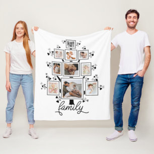 10-Foto-Collage Familienbaum Herz Blätter Fleecedecke