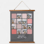 10 Foto Collage Grau Blush Pink Coral Script Text Wandteppich Mit Holzrahmen (Vorderseite)
