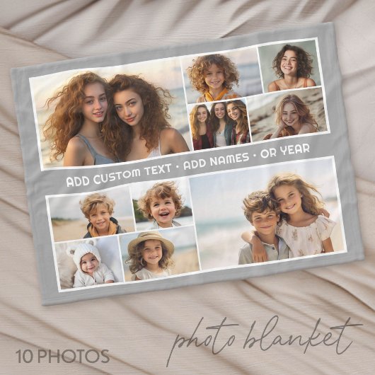 10-Foto-Collage-Raster - Benutzerdefinierter Text  Fleecedecke