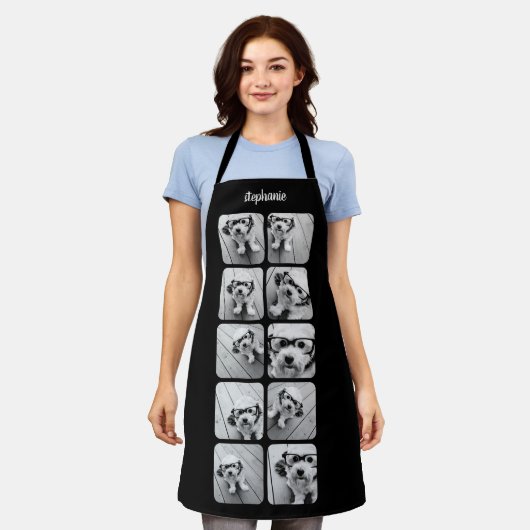 10 Foto Collage Stacks - Schwarz-weißer Skriptname Schürze (Getragen)