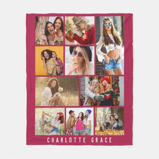 10 Foto Einfache Moderne Minimal Maroon Chic Name Fleecedecke (Vorderseite)