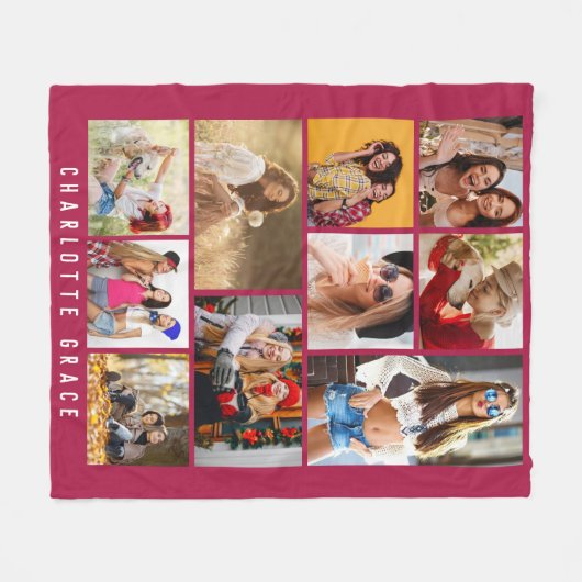 10 Foto Einfache Moderne Minimal Maroon Chic Name Fleecedecke (Vorderseite (Horizontal))