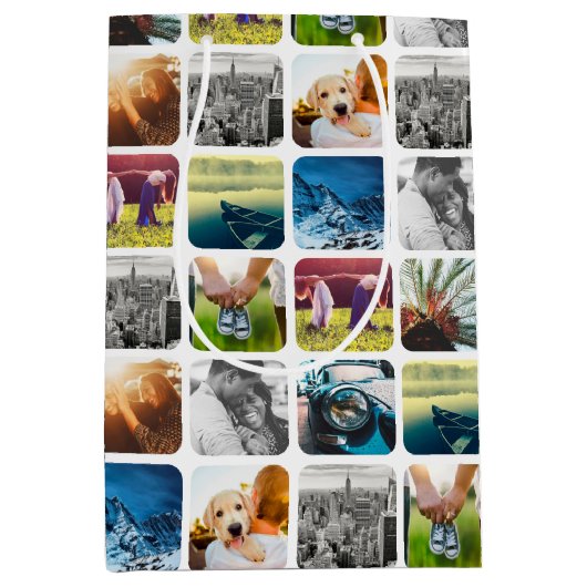 10 Foto Gittervorlagenquadrat, gerundeter weißer R Mittlere Geschenktüte (Vorderseite)