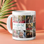 10 Foto Grenze mit Textmitte - Aquamarin grau Jumbo-Tasse<br><div class="desc">Verwenden Sie 10 quadratische Fotos und machen Sie ein einzigartiges Geschenk mit einem modernen Script-Schriftart in aquamariner Farbe. Die Fotos grenzen den Text ab und markieren Fotos von Familie und Freunden. Die Collage wird auf beiden Seiten wiederholt,  sodass der Benutzer die Fotos von allen Seiten sehen kann.</div>