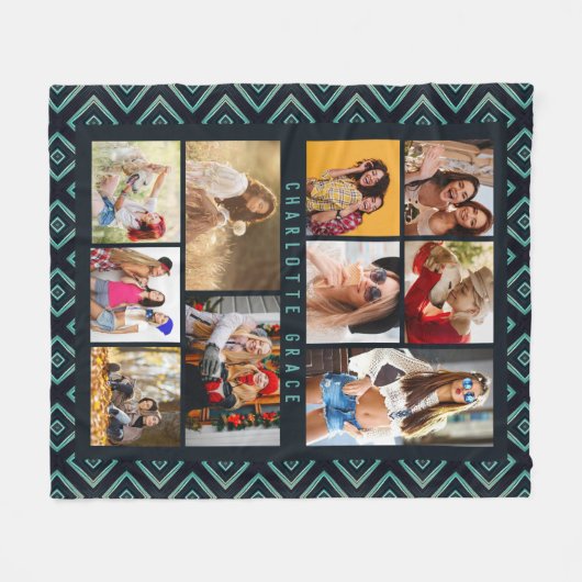 10 Foto Modern Geometric Stylish Name Fleecedecke (Vorderseite (Horizontal))