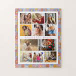 10 Foto Moderne Trendy Hippie Floral Stilvoller Na Puzzle<br><div class="desc">Das 10 Foto Modern Trendy Hippie Floral Stylish Name Jigsaw Puzzle enthält zehn Ihrer Lieblingsfotos für ein einfaches und schnelles Hinzufügen Ihrer eigenen Foto-Collage. Personalisieren Sie mit Ihrem Namen und umgeben von einem Retro Hippie bunten Blumenmuster. Macht ein perfektes Geschenk für Weihnachten, Geburtstage, Muttertag, Schwestern, beste Freunde und mehr. Entworfen...</div>