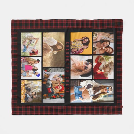 10 Foto Moderne Trendy Red Kariert Stylish Name Fleecedecke (Vorderseite (Horizontal))