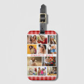 10 Foto Moderne Trendy Red Kariert Stylish Name Gepäckanhänger (Vorderseite Vertikal)