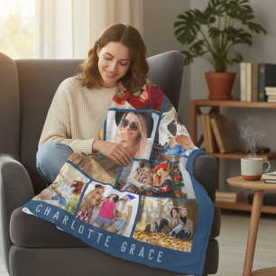 10 Foto Moderner Blau Personalisierter Name Fleecedecke