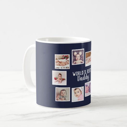 10 FotoCollage mit Personalisiertem Text blau Kaffeetasse (Vorderseite Links)