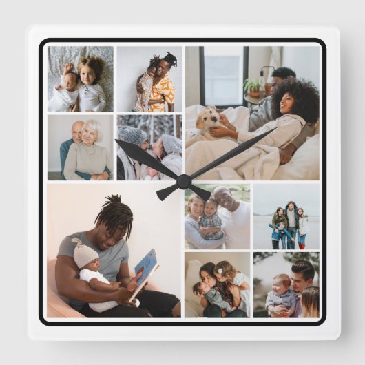 10 FotoCollage Personalisiert Quadratische Wanduhr (Vorderseite)