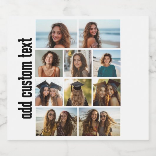 10 FotoCollage - Schwarzer Text mit weißem Hinterg Bierflaschenetikett (Einzelnes Label)