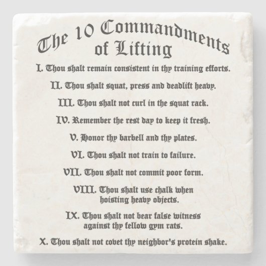 10 Gebote des Aufhebens Steinuntersetzer (Vorderseite)