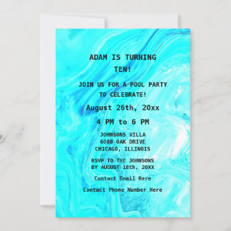 10. Geburtstag Aquamarin Blue Abstrakt Künstlerisc Einladung