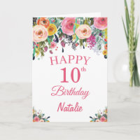 10. Geburtstag Aquarellfarben Blume Rosa Karte