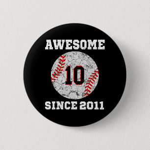 10. Geburtstag Baseball Lover Geschenk 10 Jahre al Button