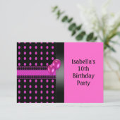 10. Geburtstag Black Pink Spots Muster & Balloons Einladung (Stehend Vorderseite)