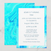 10. Geburtstag Blau Abstraktes Künstlerisches Cool Einladung (Vorne/Hinten)