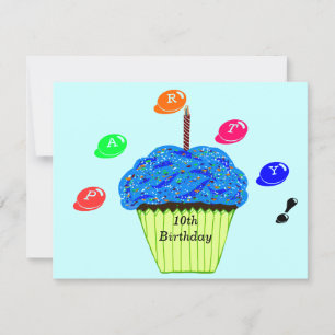 10. Geburtstag Blaue Grüne Cupcakes Party Einladung