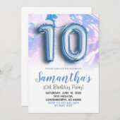10. Geburtstag, Blauer Marmor Einladung (Vorne/Hinten)