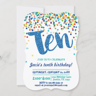 10. Geburtstag Blue Confetti Glitzer Einladung