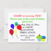 10. Geburtstag Blue Green Cupcakes Party Einladung (Rückseite)