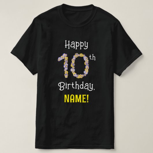 10. Geburtstag: Blumennummer "10" + Name der Blume T-Shirt (Design vorne)