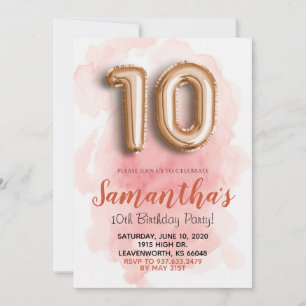 10. Geburtstag Blush Pink Aquarell Einladung