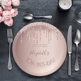 10. Geburtstag blush Rose Gold Glitzer Tropfen Nam Pappteller