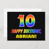 10. Geburtstag: Bold, Fun, Simple, Rainbow 10 Postkarte (Vorne/Hinten)