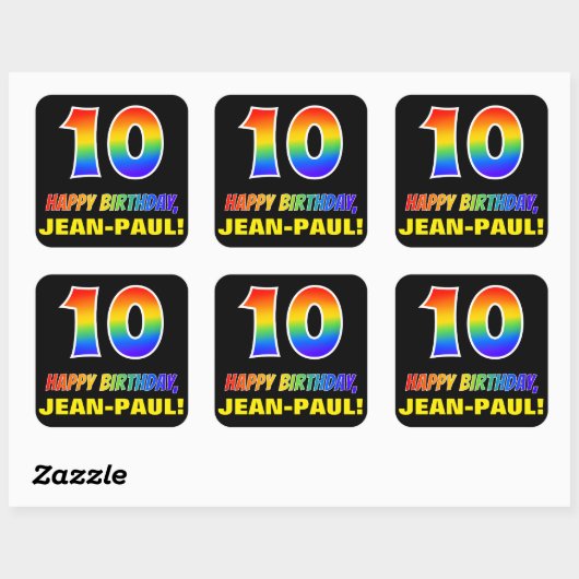 10. Geburtstag: Bold, Fun, Simple, Rainbow 10 Quadratischer Aufkleber (Blatt)