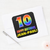 10. Geburtstag: Bold, Fun, Simple, Rainbow 10 Quadratischer Aufkleber (Umschlag)