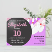 10. Geburtstag Bowling Party lila rosa Einladung (Stehend Vorderseite)