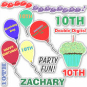 10. Geburtstag Boy Cupcake Balloons Vinyl Aufkleber (Vorderseite)