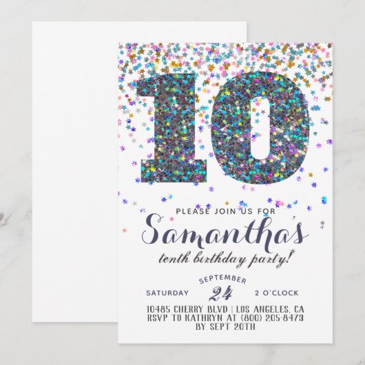 10. Geburtstag Confetti Einladung (Vorne/Hinten)