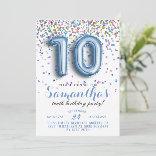 10. Geburtstag Confetti Einladung (Stehend Vorderseite)
