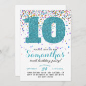 10. Geburtstag Confetti Einladung (Vorne/Hinten)