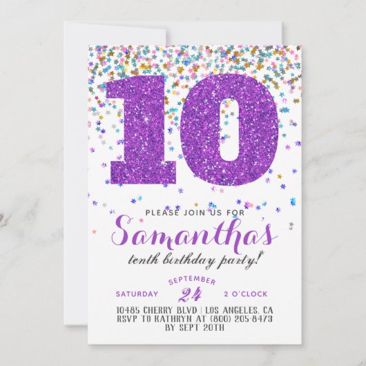 10. Geburtstag Confetti Einladung (Vorderseite)