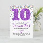 10. Geburtstag Confetti Einladung (Stehend Vorderseite)