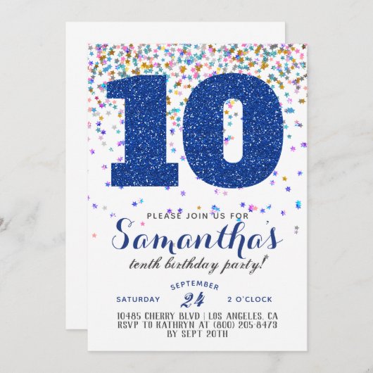 10. Geburtstag Confetti Einladung (Vorne/Hinten)