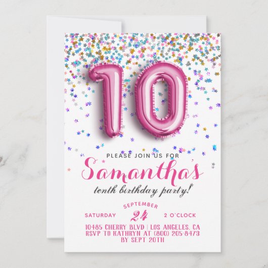 10. Geburtstag Confetti Einladung (Vorderseite)