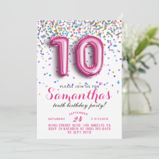 10. Geburtstag Confetti Einladung (Stehend Vorderseite)